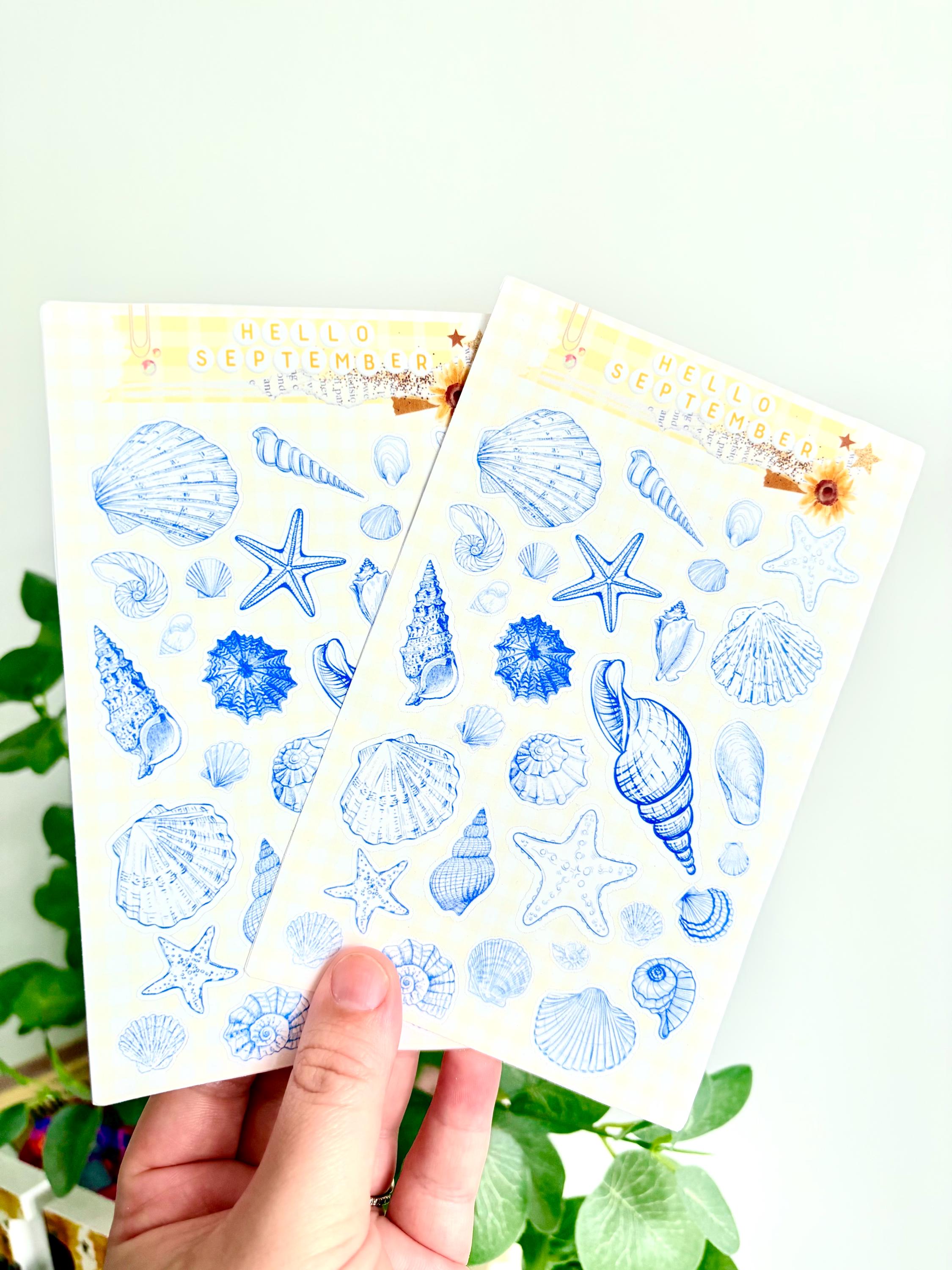 Sea shell blue tone sticker sheet