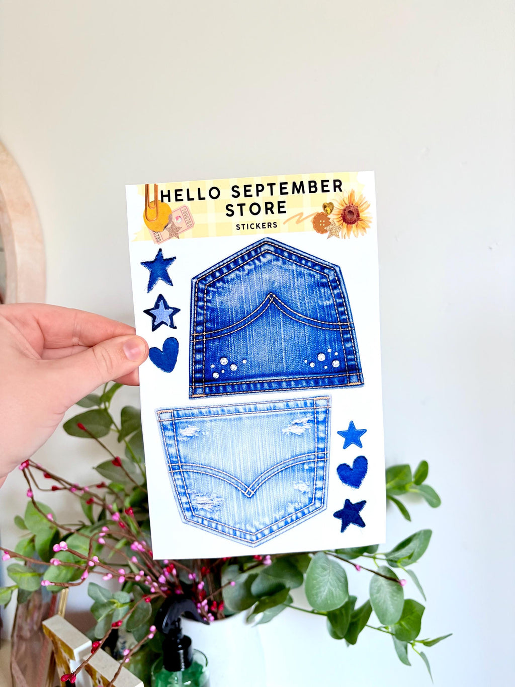 Denim pocket sticker sheet | journal stickers | scrapbook stickers | sticker | large sticker