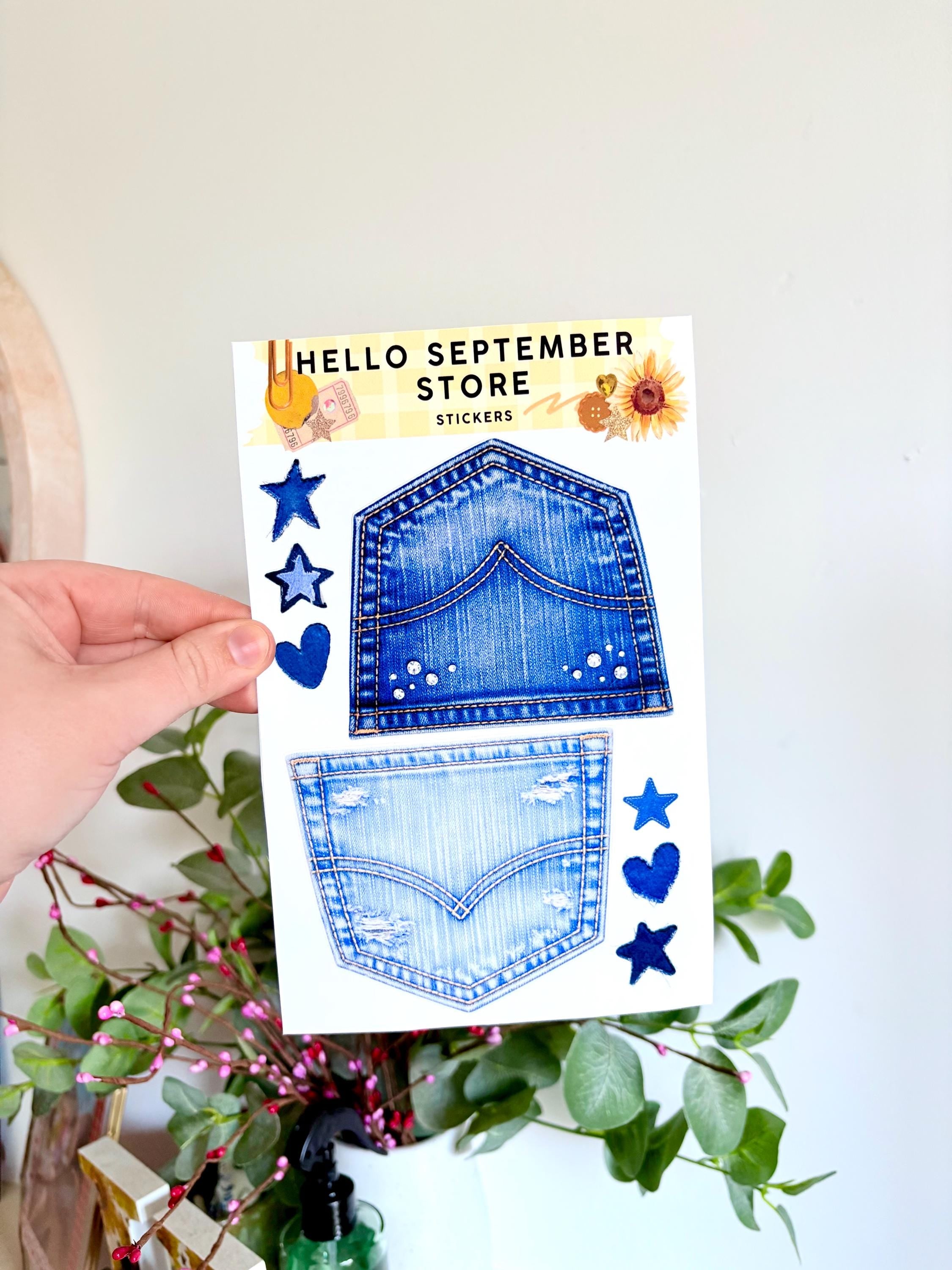 Denim pocket sticker sheet | journal stickers | scrapbook stickers | sticker | large sticker