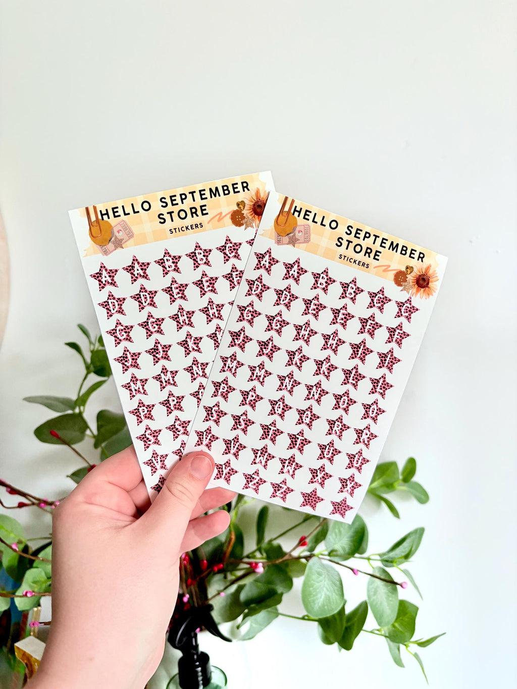 Pink leopard star letters sticker sheet