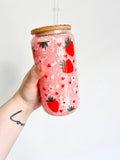 Strawberry glass snowglobe tumbler rhinestone lid