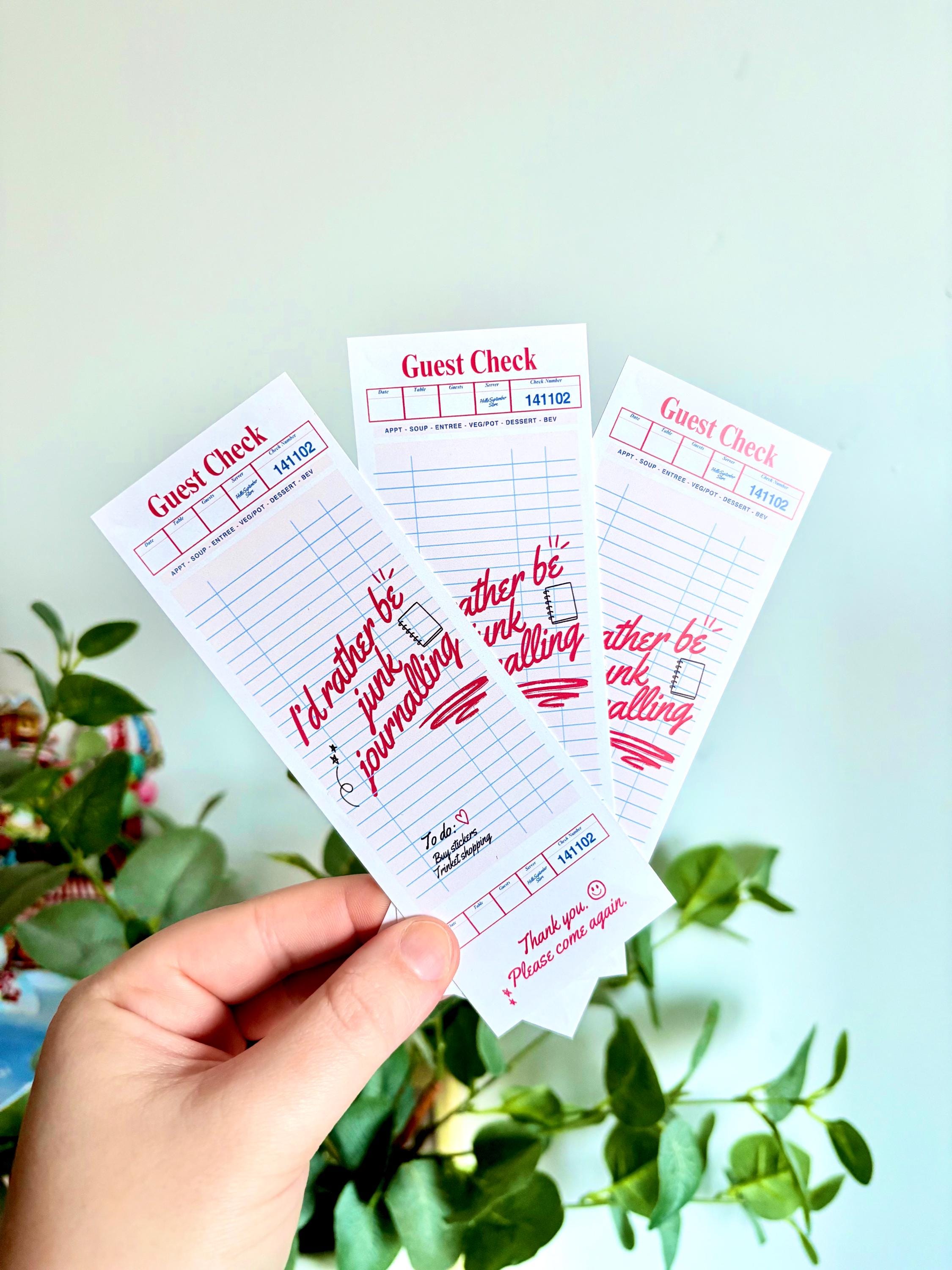 Guest check style bookmark  | bookish | guest check | junk journal| stationery  | gift