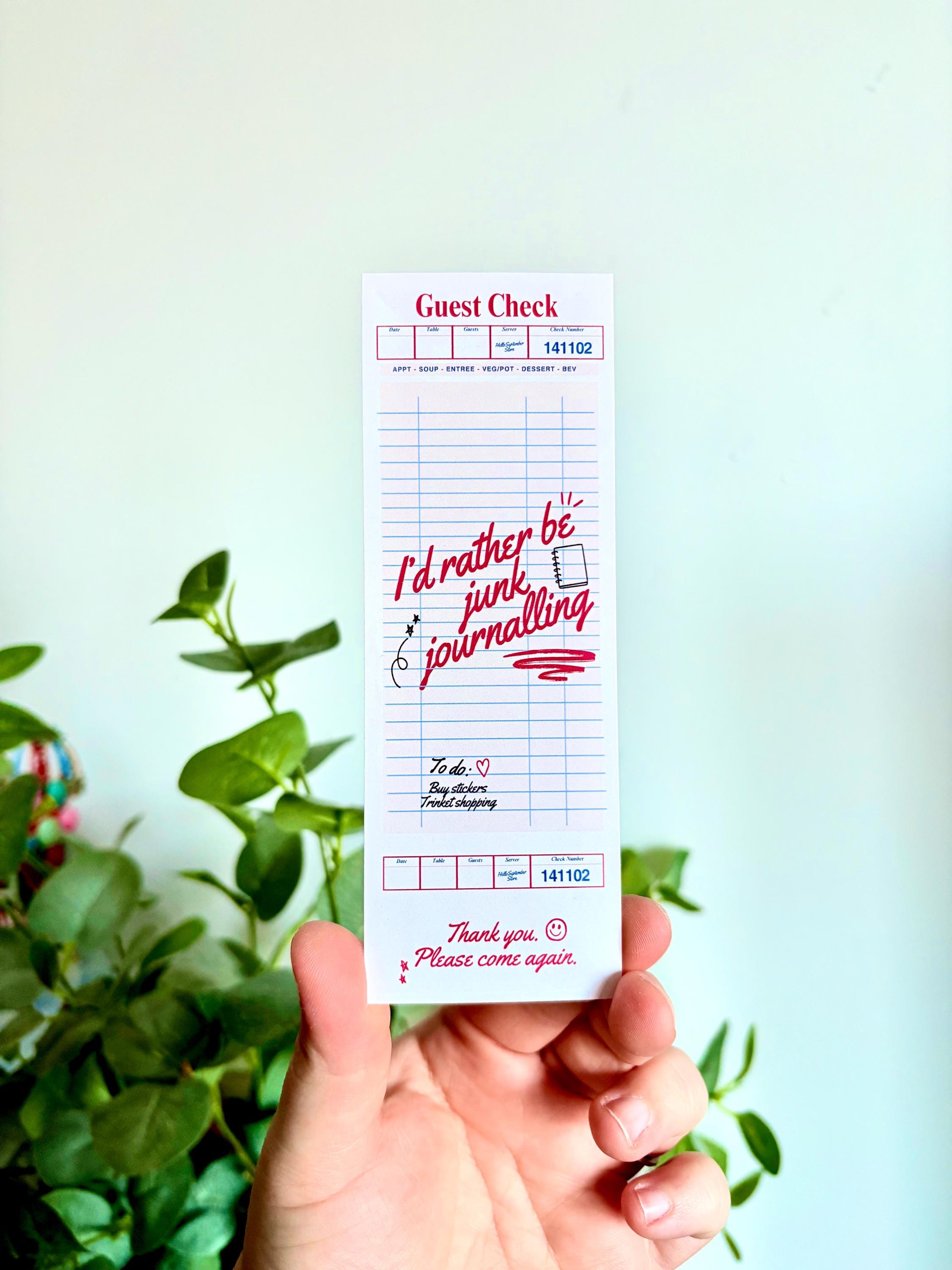 Guest check style bookmark  | bookish | guest check | junk journal| stationery  | gift