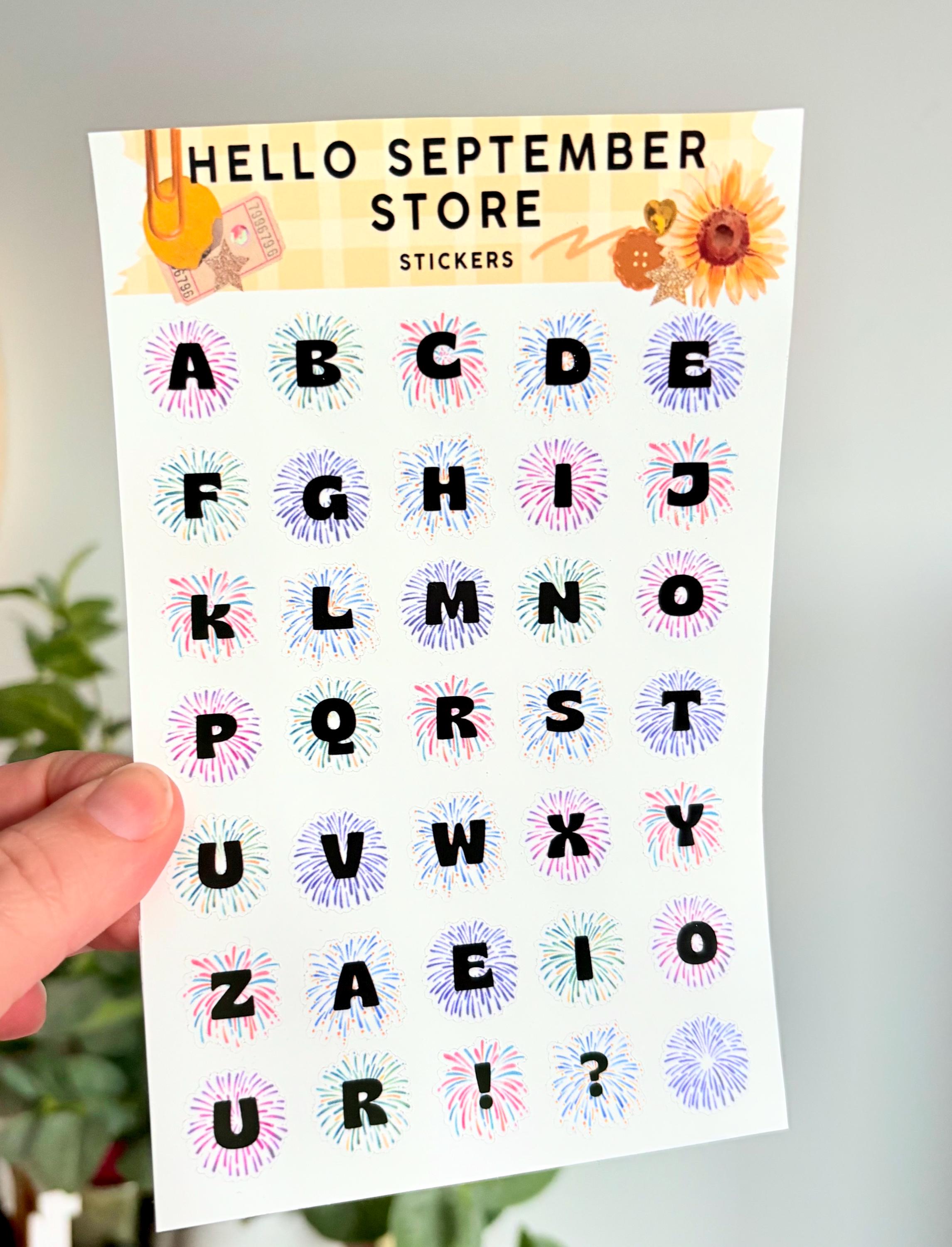 Firework letters  sticker sheet